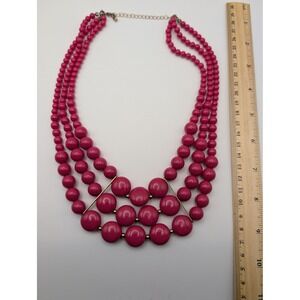 Vintage Pink Beaded‎ Necklace 3 Strand Statement Costume Jewelry Adjustable
